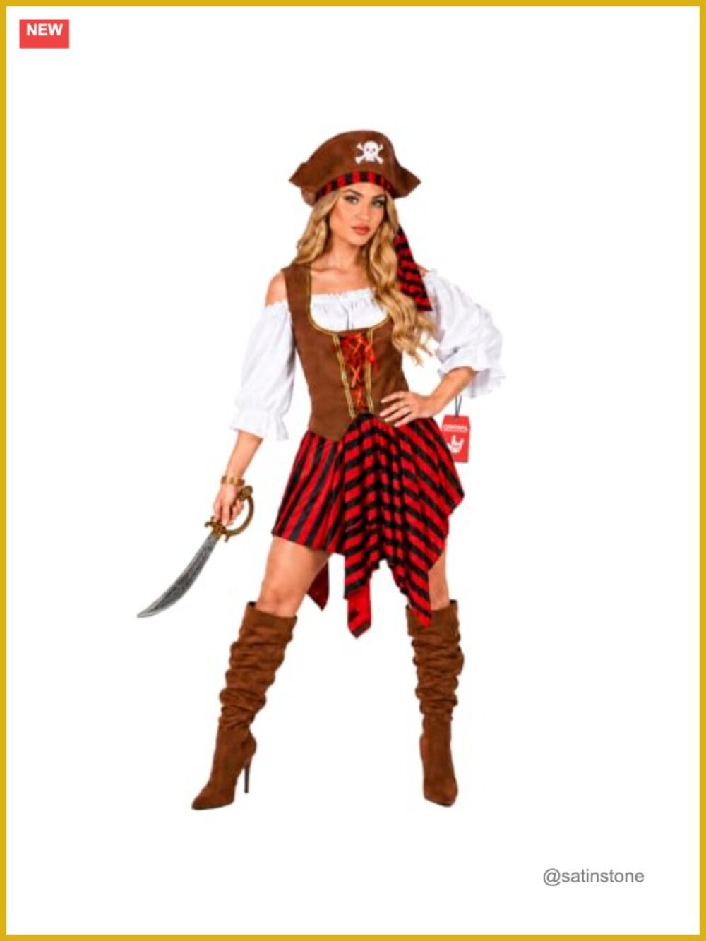 Pirate Costume Women Skull Hat Corset Top Skirt Halloween Outfit